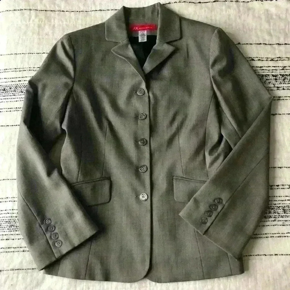 Vintage Anne Klein Women’s Grey Preppy Prep Old Money Wool Coat Blazer 10 Large - Picture 2 of 8